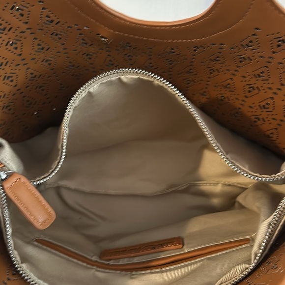 NWOT Women’s Free People Brown Vegan Leather Laser Cut Perforated Crossbody - Picture 8 of 11